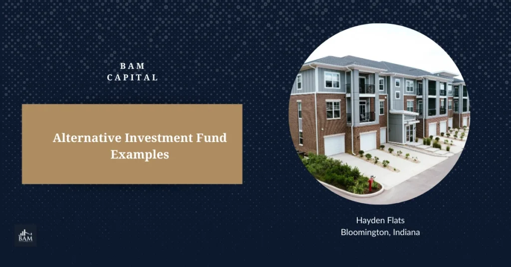Alternative investment fund examples graphic featuring a multifamily real estate property, illustrating how alternative investment funds operate in practice.
