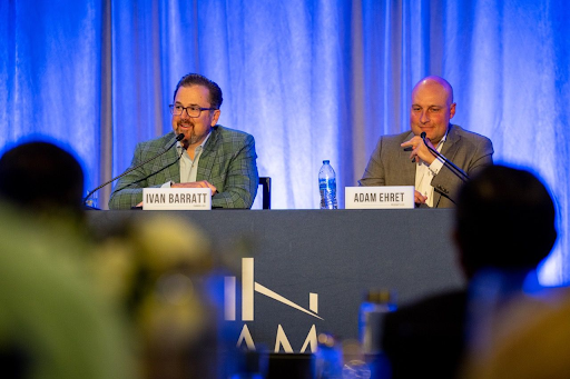 Ivan Barratt and Adam Ehret speaking at the BAM Capital Founders' Town Hall