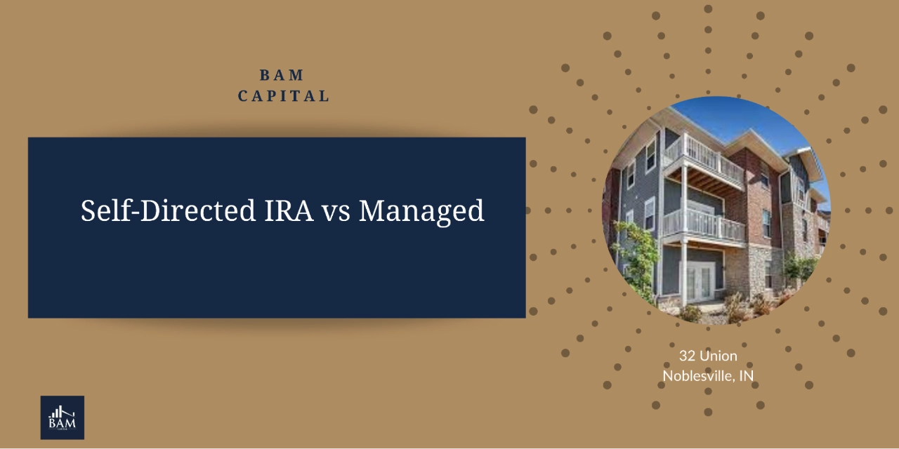 An image for a self-directed IRA vs managed retirement accounts comparison, featuring a multifamily apartment building to represent alternative real estate investing through SDIRAs.
